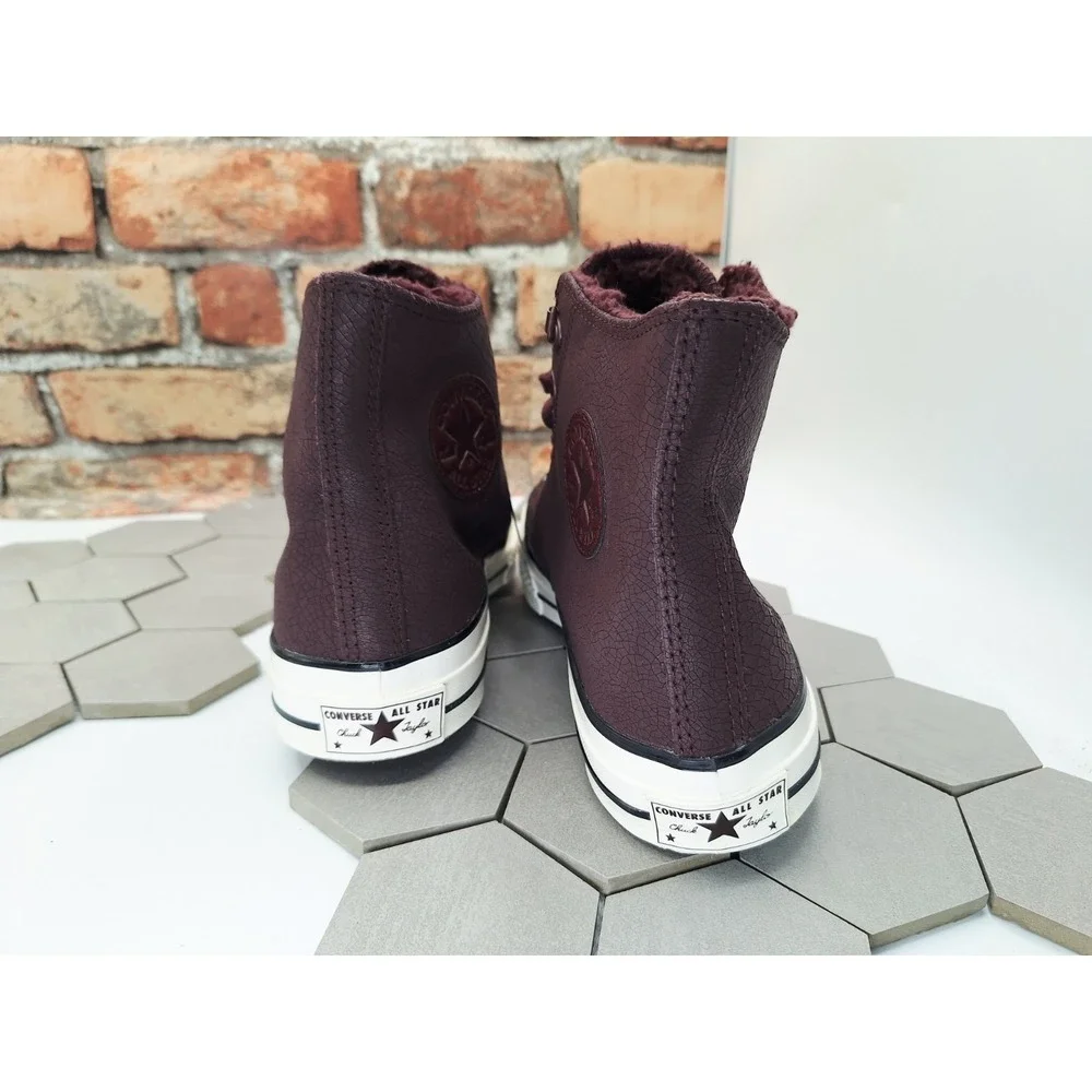 Converse Chuck 70 Distressed Leather Bloodstone Wine Lined Fur Sherpa Warm Sz 12 - Picture 12 of 16